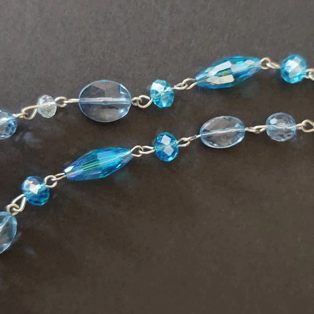 Long double strand blue beaded necklace